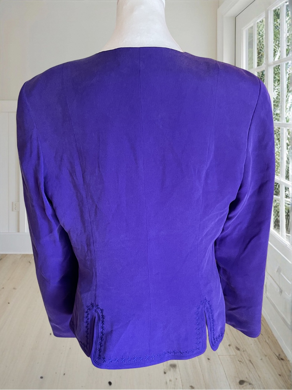 SHOMI Vintage Women's Purple 100% Silk Embroidered Blazer Jacket Sz 10 - Picture 6 of 16